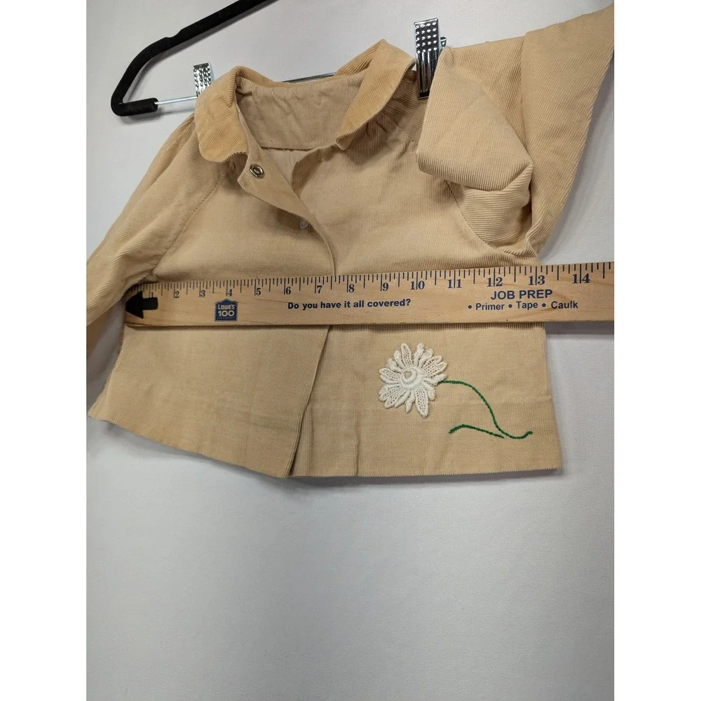 Vintage Tan Corduroy Baby Jacket Daisy Applique Snap‎ Front 3 Months Tan Retro